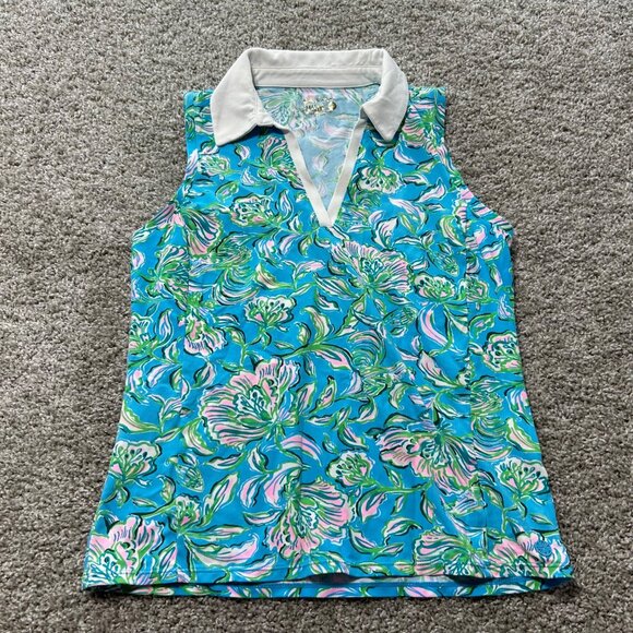 Lilly Pulitzer Womens Small UPF 50+ Luxletic ImaraPolo Top Cumulus Blue Chick Ma - Picture 9 of 10